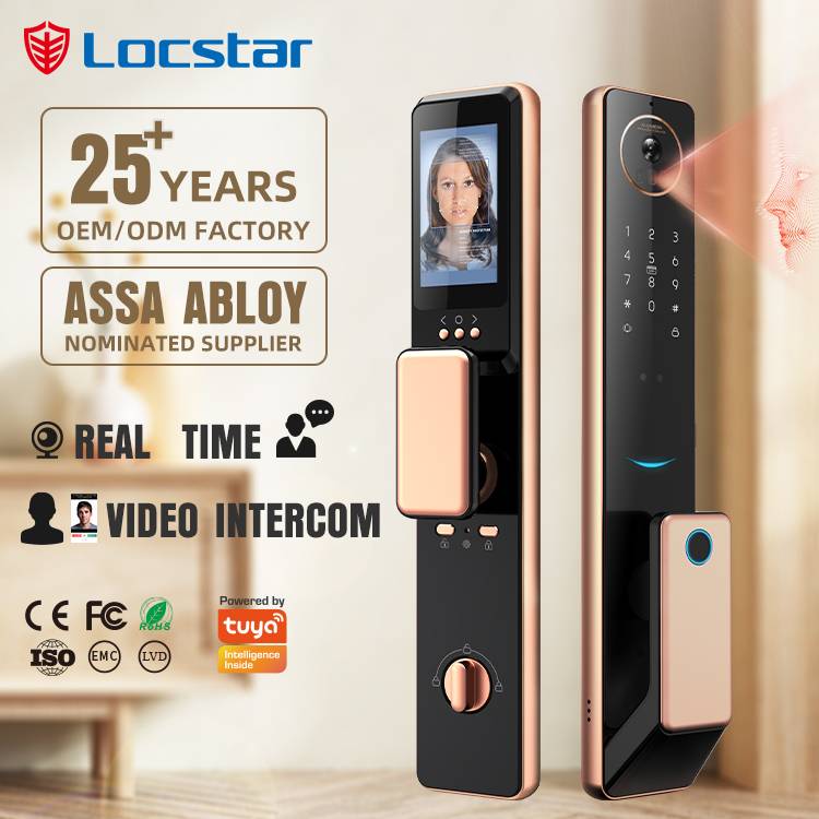 Tuya Golden Video 3d Face Recognition Finger Smart Door Lock Wifi For Aluminum Door