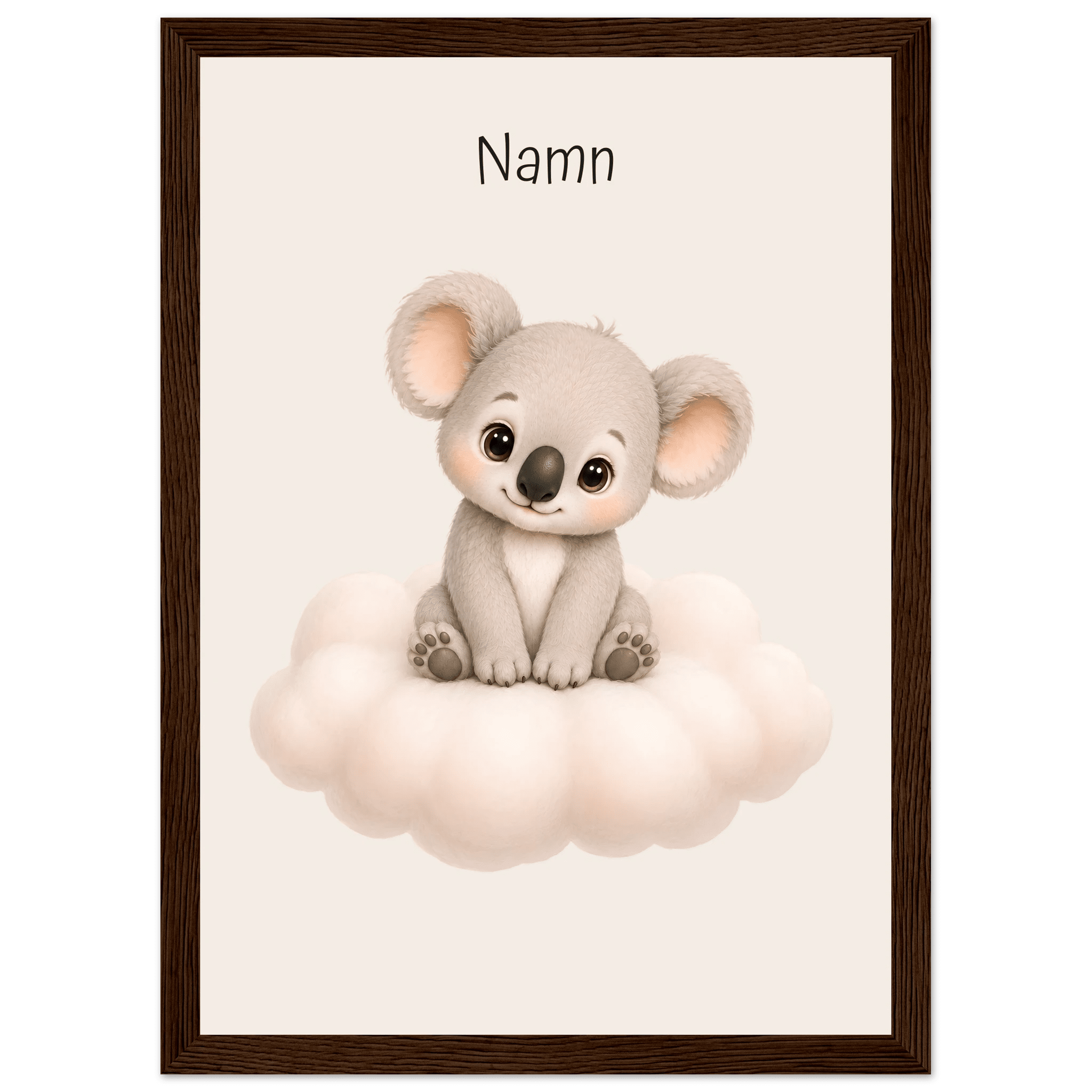 Koala på moln med namn-21x29.7 cm / 8x12" / Med ram / Mörkt trä