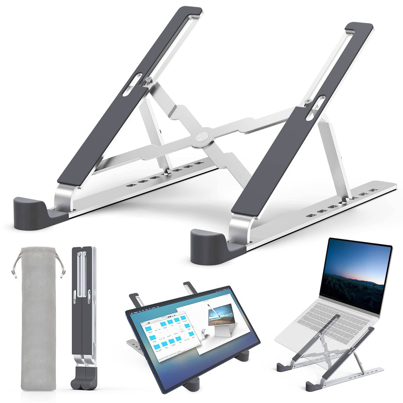 Laptop foldable PC tablet 7 height and angle made of aluminum improves heat ergonomic compatible with stand, stand, stand, laptop, compact, silver