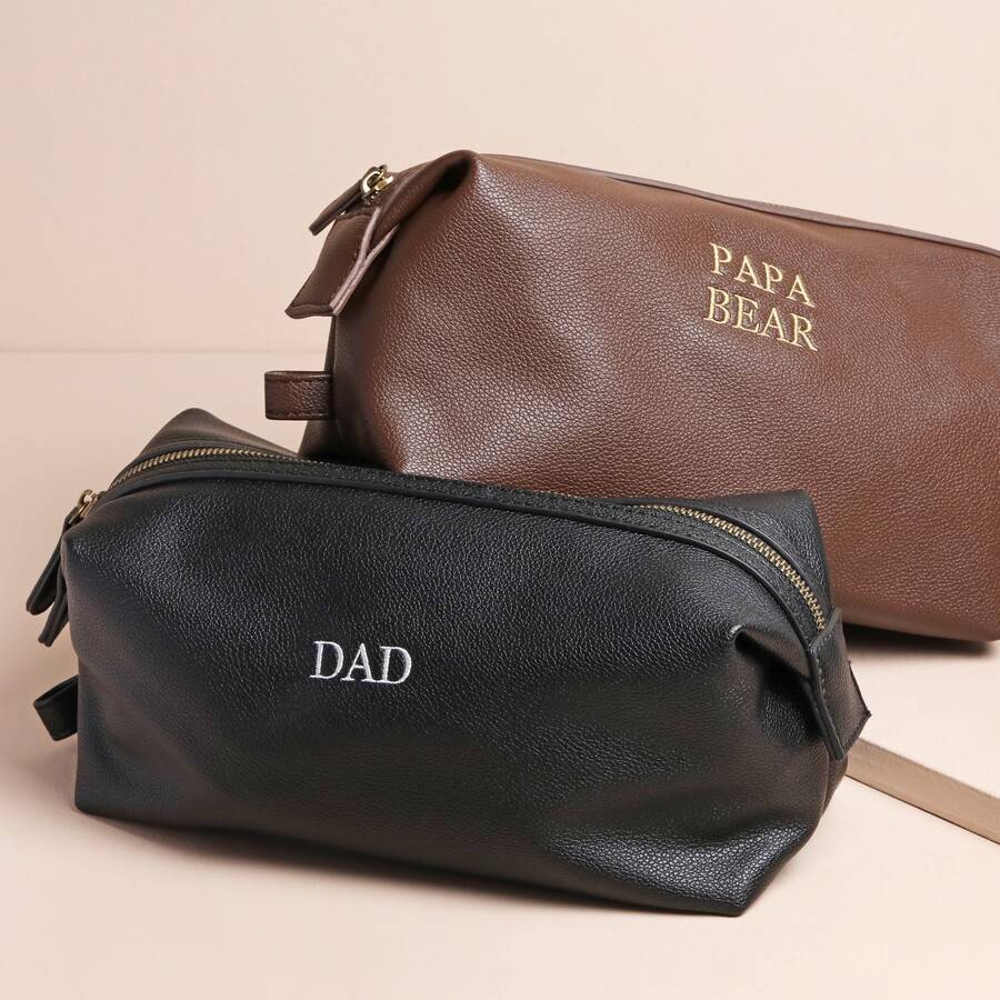 Personalised Father's Day Vegan Leather Wash Bag - brown/black - one size
