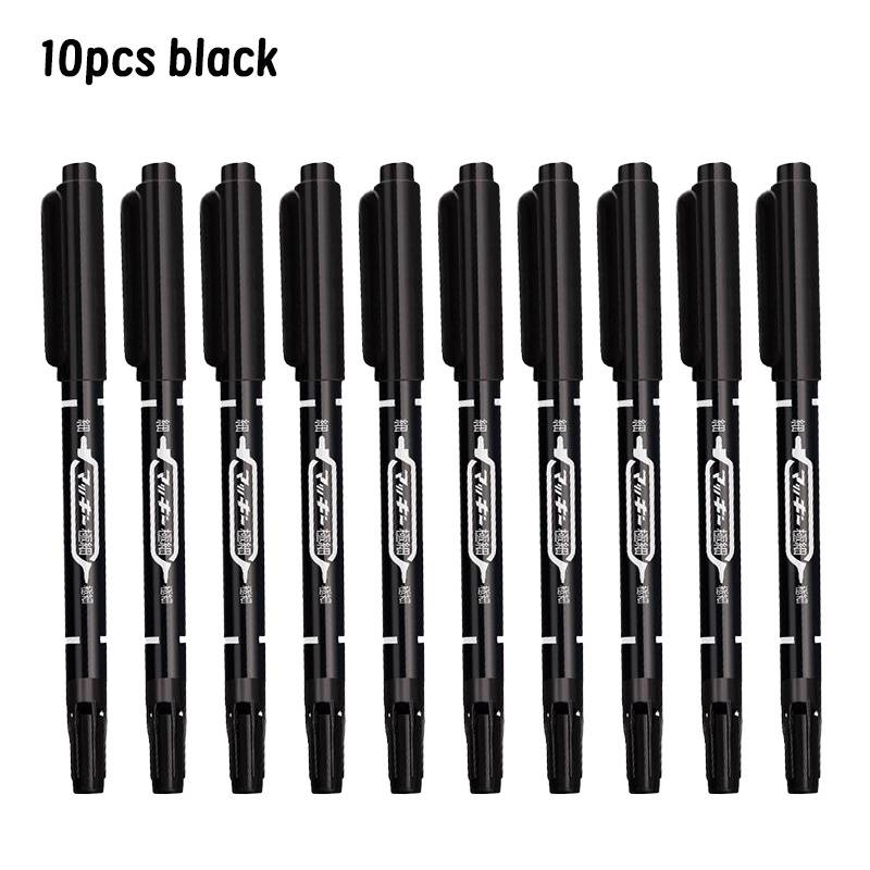10pcs/set,double-headed Color Permanent Art Marker Pen Fine Tip Black Ink Sketchbook Painting School Supplies, Art Special Hook Line Pens, Drawing, Calligraphy, Office
