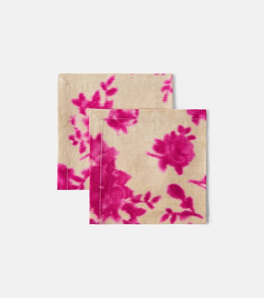 The House of Lyria Plumeria set of 2 floral linen napkins