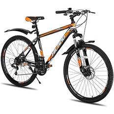Hiland Mountainbike MTB 27,5 tum med ramficka 17 tums aluminiumram skivbroms ekerhjul ungdom cykel herr dam ett stycke cykel svart och prange
