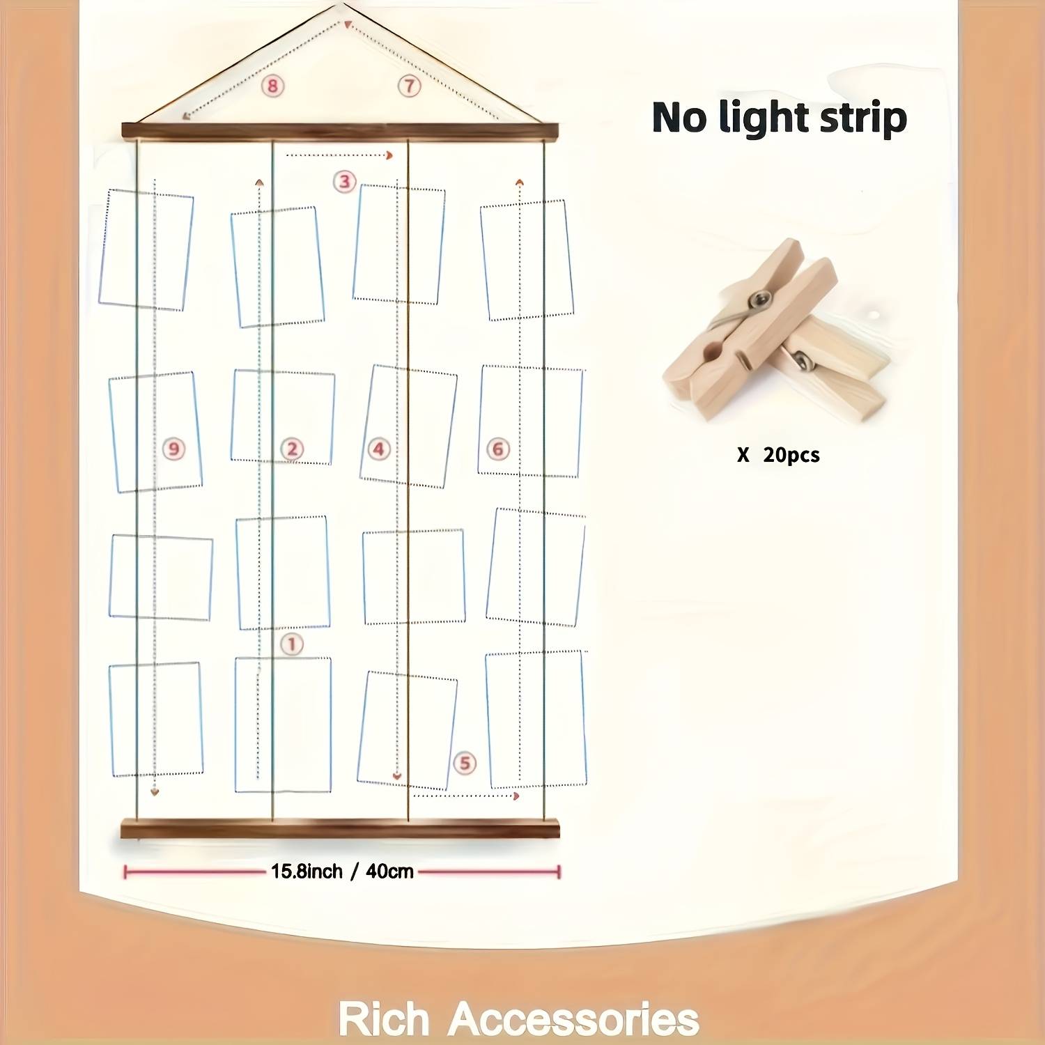 Photo Collage Wall Art Frame With 20 Clips And Hanging Wire For Polaroid Artworks Multiple Photos Display