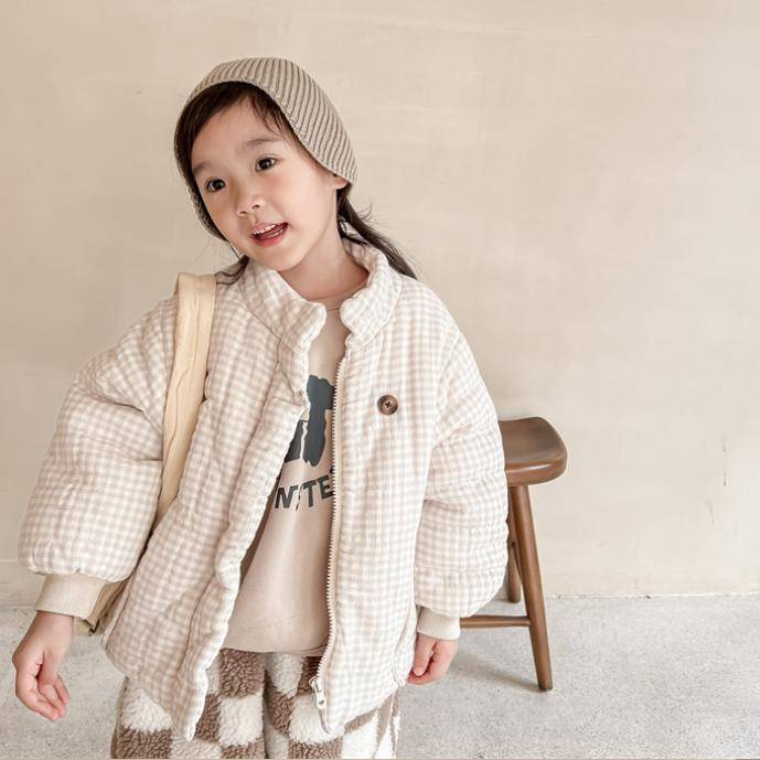 Flickors Vinter Koreansk Stil Vadderad Jacka Barn Rundhals Enkelknäppt Varm Jacka cm gray
