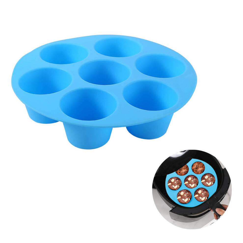 Let at rengøre silikone muffinbakke til airfryer, varmebestandig 7-kops nonstick bageform til mini kager, æg og snacks, multifunktionel bageløsning