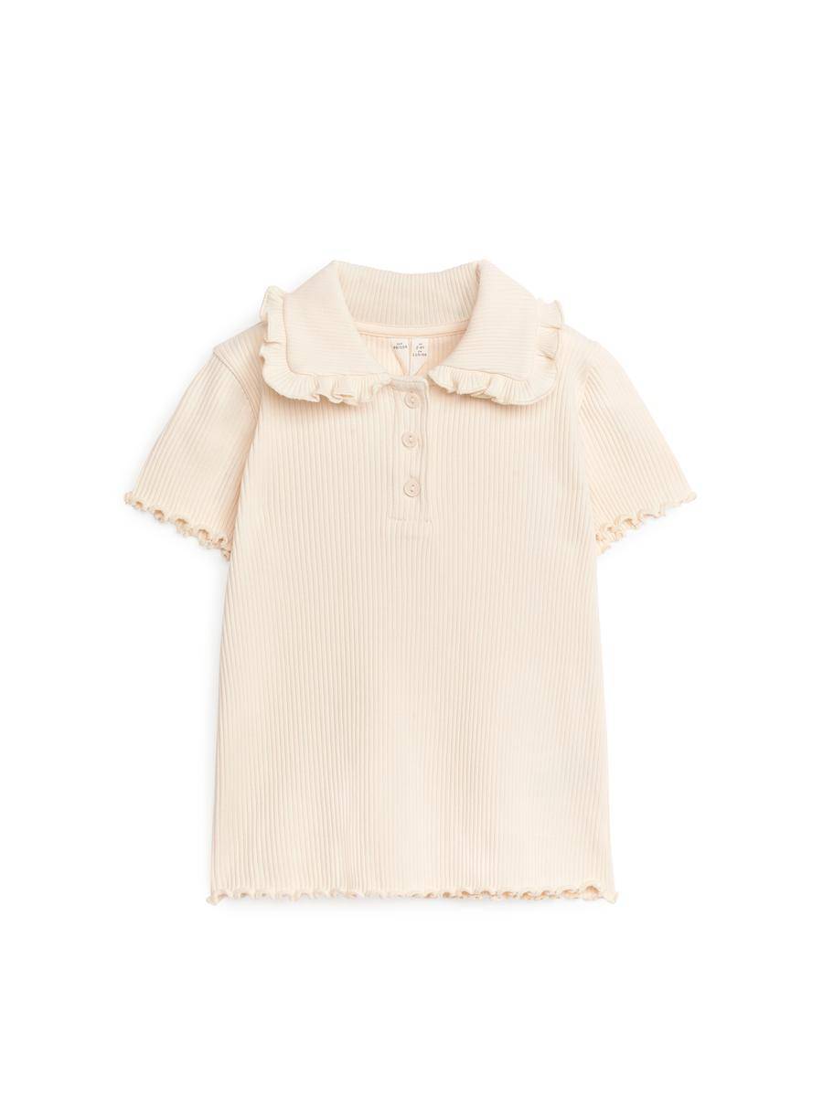 ARKET Frill-Collar Ribbed Jersey Top -Beige, 122/128