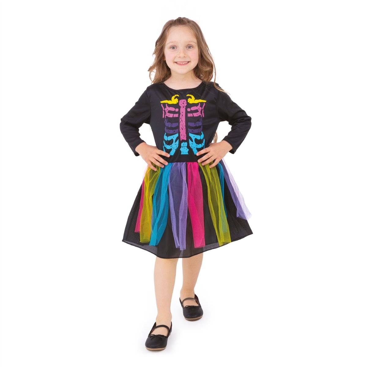 Mexicansk Skeletkjole farverig piger 130-140 cm.