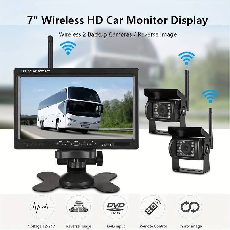 7" Monitor Parkeringskörningsövervakningsinspelare för fordon med 2 backupkameror för husbil/SUV/van/pickup/truck/släpva