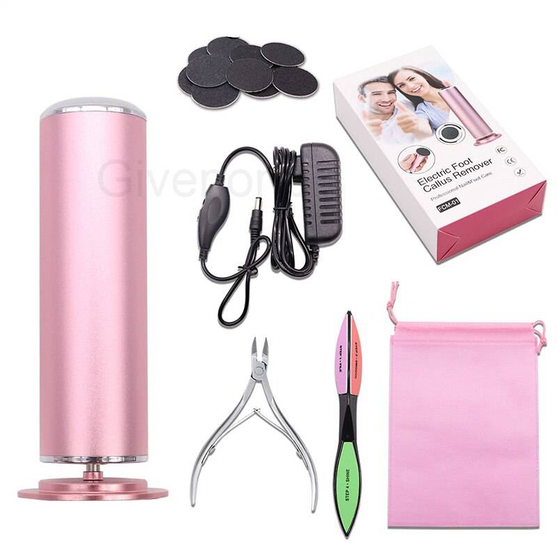 Elektrisk fotfil pedikyr verktyg död hud callus remover polera maskin sandpapperslipning exfolierande reparation fotvårdsverktyg - rosa us plugg