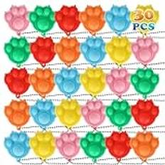 30 st kattklo design pop fidget it nyckelringar, festpåse fyllning för barn, mini silikon kläm-pop sensoriska leksaker, flerpack födelsedagsklass gåvor festgåvor för flickor pojkar