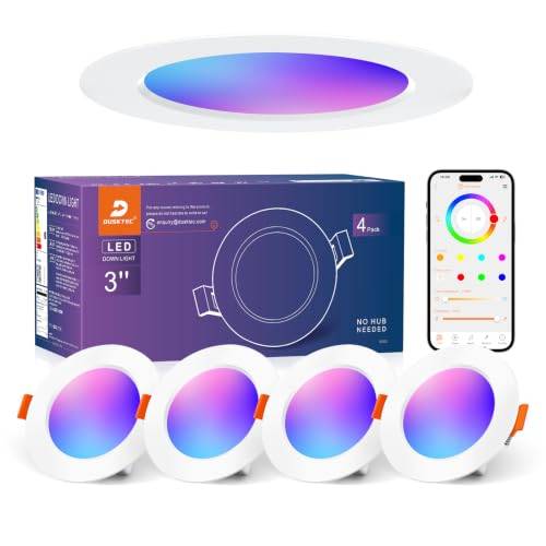 DUSKTEC Einbaustrahler LED RGB Smart, LED Spots 230V Warm und Kaltweiss Farbig 2700K-6000K Dimmbar mit APP Alexa, Deckenspots Bunt Bluetooth 7W 68mm, IP44 Einbauleuchten Einbauspots 4 stück