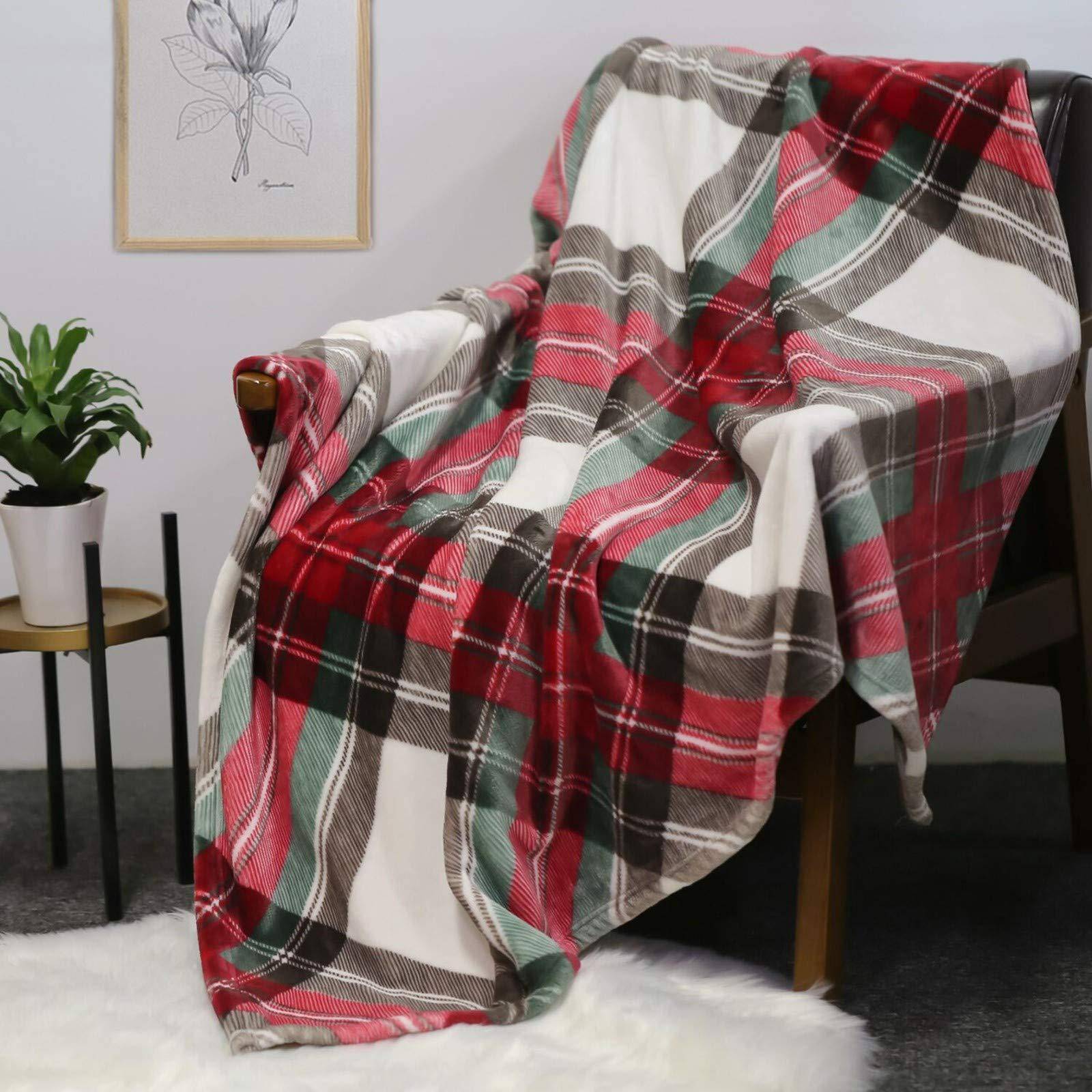 Julflanellfilt Rutig filt för soffa säng Mjuk varm plysch Bekväm filt