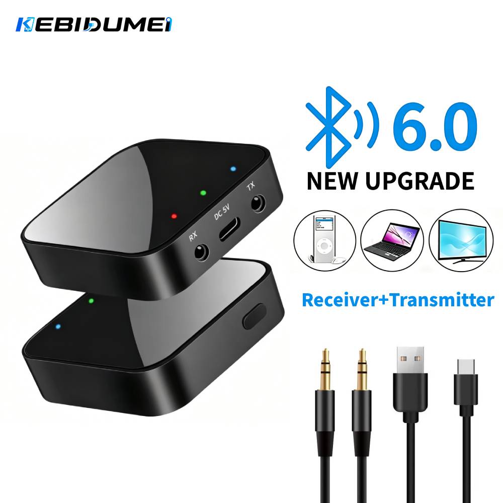KEBIDUMEI Bluetooth 6.0 Audio Receiver Transmitter 3.5mm AUX Stereo Music Wireless Adapter For Car Kit PC TV Speaker Headphone