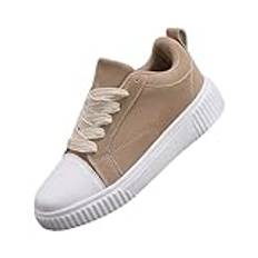 Fritidsskor herr sportigt läder, halvskor dam elegant platt, sneakers unisex med platt sula löparskor ventilerande promenadskor med skosnören slip-skor halkfria, kaki, 40 EU