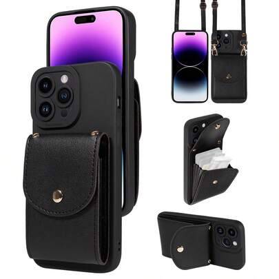 1 st PU-plånboksfodral för telefon med flipplock och flera kortfack, kompatibelt med 18promax/18Pro/18/17e/17ProMax/16ProMax/16Pro/16Plus/15ProMax/15p - Svart (Multi-size)