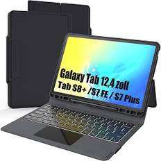 ROOFEI Tastatur Hülle für Samsung Galaxy Tab S7 FE /S8 Plus/S7 Plus 12,4 Zoll - Kabellose Deutsches QWERTZ Layout Cover mit Trackpad - Schutzhülle mit Tastatur für Samsung Tab S8+/S7 FE/S7+