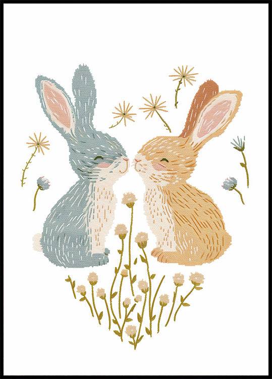 Kissing Bunnies Poster (70x100cm) - Plakater > Barnväggskonst