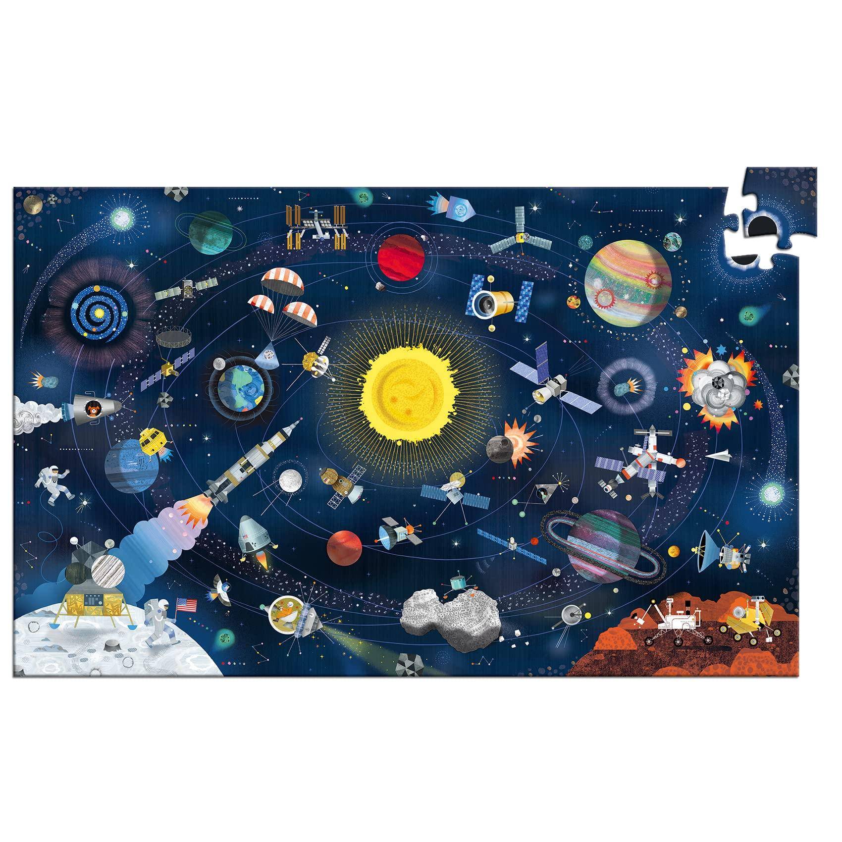 DJECO Space Observation Puzzle, 200 Pieces, Jigsaw Puzzle, Space, Kids' Puzzle, Picture Search, Item Search, Rocket, Planets, Stylish, Nordic, Educati