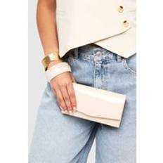Structured Patent Clutch Bag & Chain, Beige - ONE SIZE