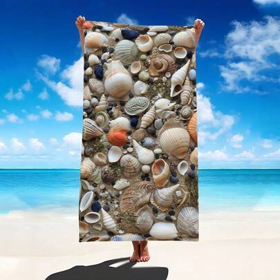 1 st strandhandduk i mikrofiber med snäckskal och stendesign, extra stor absorberande filt, lämplig för strand, pool, resor, camping, yoga (Multi-size)