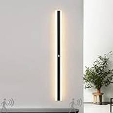 LED lång utomhus inomhus utomhus lampa med rörelsedetektor modern vägglampa akryl järn IP65 vattentät vägglampa balkong trädgård utomhusvägglampa svart ytterdörr veranda uteplats (varmt ljus, 40 cm)