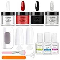 lofuanna ofuanna dip pulver nagelstartkit, 4 färger klar svart röd glitter sliver dipping pulver med bas/toppbeläggning/aktivator, pulversystem, ingen nagellampa krävs för gör-det-själv-manikyrset