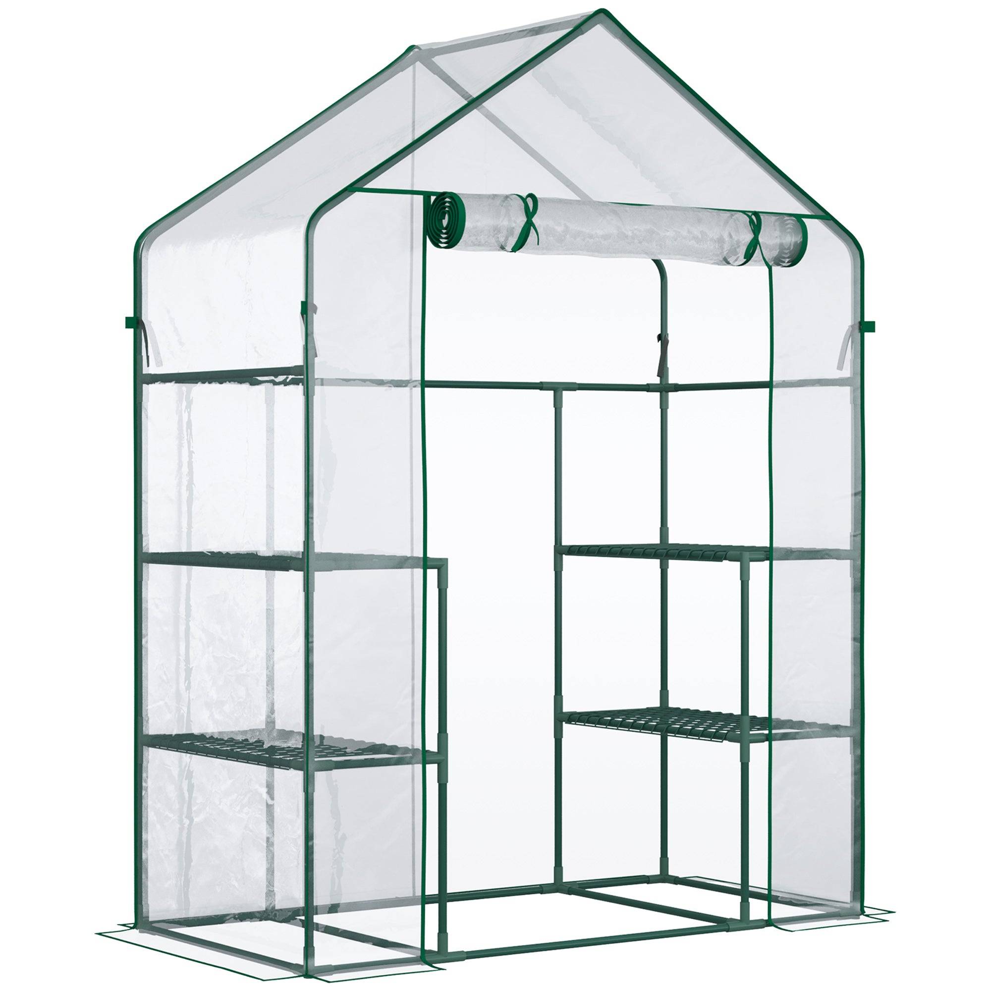 Drivhus til walk-in/tomatdrivhus/drivhus/kold ramme med 6 hylder, transparent, stål/PVC-plast, 142 x 73 x 195 cm