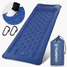 TOMSHOO Campingmatta Utomhus, Uppblåsbar Luftmadrass med Integrerad Fotpress Pump, Kudde, Karbinhakar, Förvaringsväska, Campingmadrass Sovmatta, Färg blå