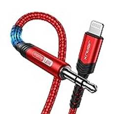JSAUX iPhone AUX-kabel Bilstereokabel 1,8 m [Apple MFi-certifierad] Lightning till 3,5 mm teleplugg Hörlurskabel i nylon kompatibel med 14 13 Pro 13 Pro Max 12 12 Pro 11 11 Pro Max X XS XR 8 - Röd
