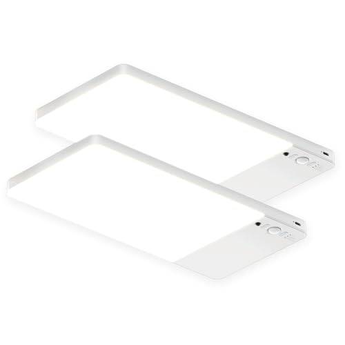 FULEN Wiederaufladbare Deckenleuchte mit Bewegungsmelder-Upgrade, Schranklicht mit 12000mAh Akku, LED Duschleuchte, Deckenlampe für Badezimmer, Keller, Garage, Fernbedienung,2er-Pack