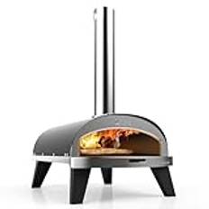 ZiiPa - Piana pizzaugn, kompakt pizzaugn för utomhusbruk, pelletsugn, vedeldad eld, ugn med skivspelare för 360° matlagning, integrerad termometer, kolfärg