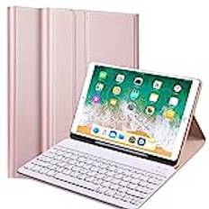 QYiiD Tangentbordsfodral för iPad Air 2/iPad Air, ultratunt PU-läderfodral med trådlöst avtagbart magnetiskt tangentbord för iPad Air 2 (A1566 A1567)/iPad Air 1 (A1474/A1475/A1476), roséguld