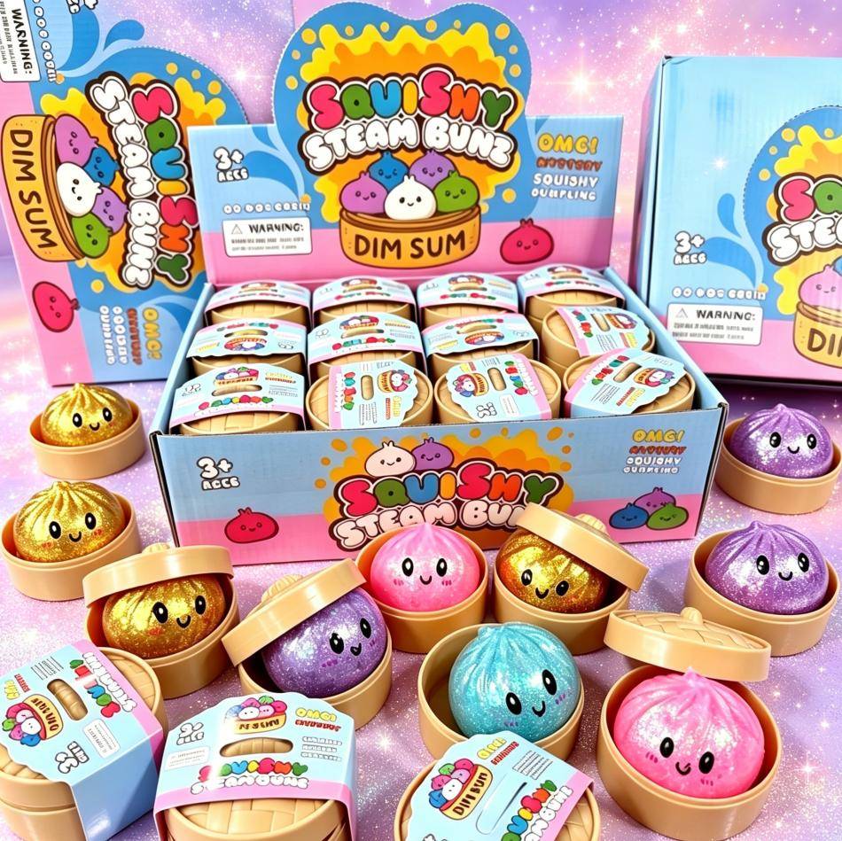 Hett Glittrigt Dumpling Squishy Maltos-serie Med Låda Dumplings Sensorisk Klämleksak För Stresslindring Slumpmässig Färg
