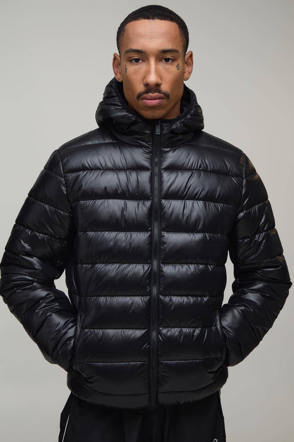 Regular Fit Scuba Panel Lightweight Puffer Jacket | Black | Size 4XL