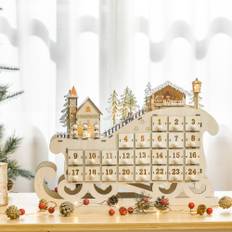Adventskalender til at fylde 24 skuffer med LED-lys, kaneformet julekalender, gør-det-selv 45 x 10 x 31 cm til festlig dekoration