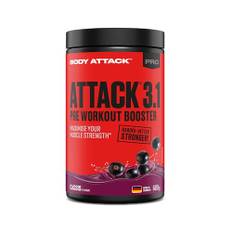 Body Attack PRE WORKOUT BOOSTER – Johannisbeere Cassis, 600 g - Hochdosierter Pump Booster mit Koffein, L-Arginin, Taurin & Creatin - Speziell entwickelt für Bodybuilding & Muskelaufbau Training