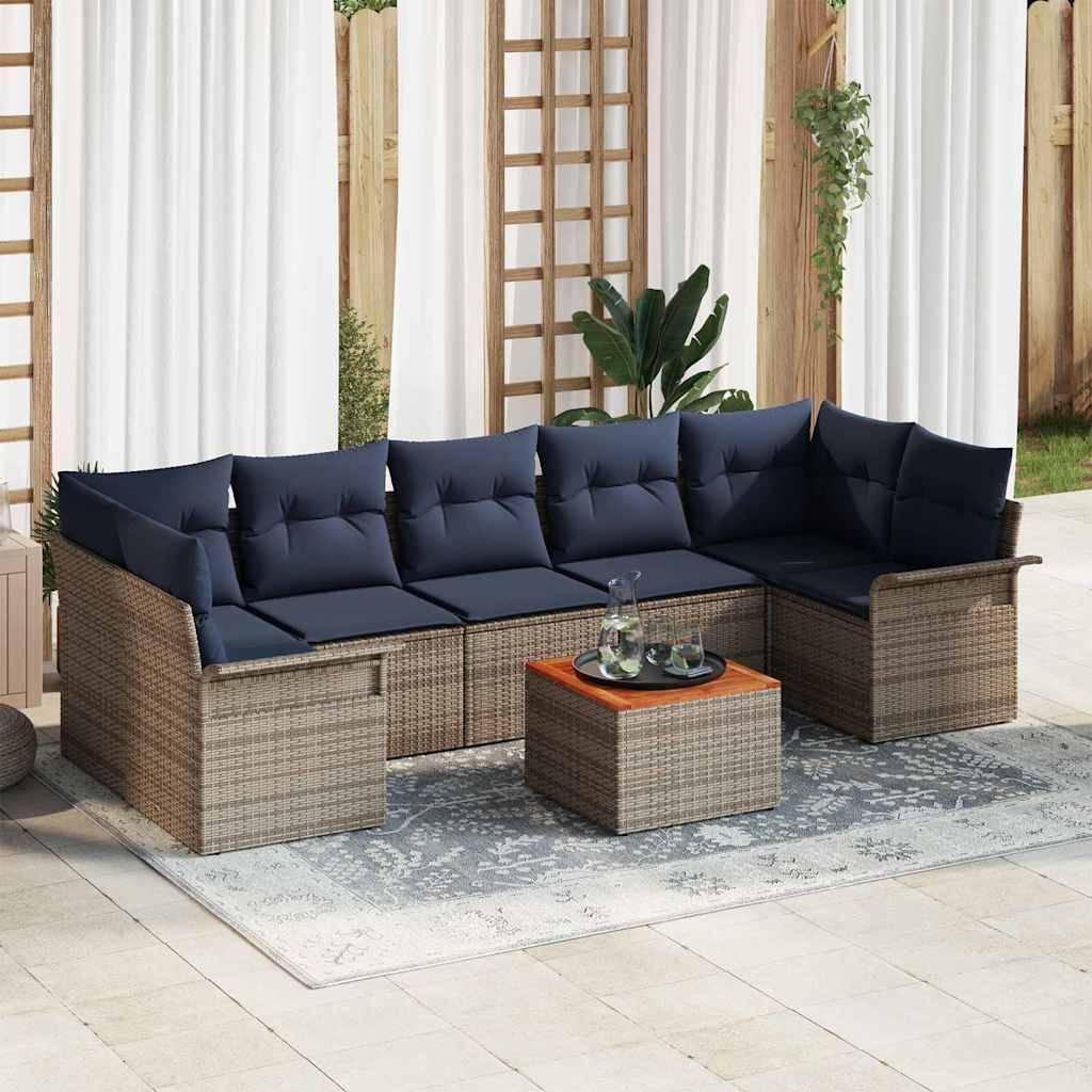 vidaXL Havesofa Sæt 8 stk. 7-Antal sæder Grå og Marineblå polyrattan