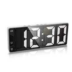 Ankilo Väckarklocka digital, LED-klocka, elektronisk bordsklocka med temperaturdisplay, reseväckarklocka, 12/24H display, digital klocka för hem, sovrum, kontor, barn, äldre, vit