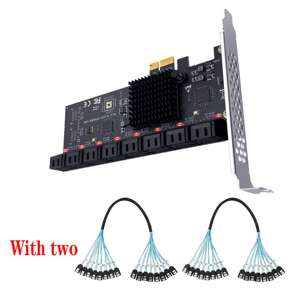 SATA Expansion Card PCIe X1 to 16-Port SATA3.0 SSD 6Gbps Controller Adapter Card with 2X 8 to 8 Bundle Cables (16 Port SATA)