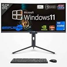 SIMPLETEK – Allt i ett 34" i7 Curvo 165Hz | Windows 11 Pro | 4GB RAM SSD 240 GB | Inbyggd webbkamera 2K | Aio Gaming Computer | WiFi6 | BT 5.2