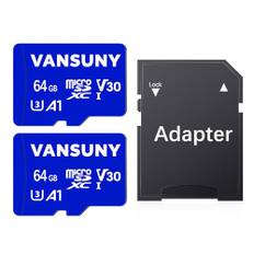 Vansuny Micro SD Karte 64GB 2 Stück Speicherkarte Micro SD 64GB 2er Pack mit SD Adapter Bis zu 90 MB/s Lesegeschwindigkeit (UHS-I, U3, A1, V30, C10, 4K UHD microSDXC)