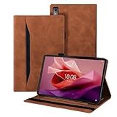 Auslbin Case Compatible med Lenovo Tab P12 12.7" 2023, Pu Leather -surfplattor som är lämplig för Lenovo Tab P12 2023, klassisk läderstil, brun