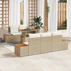 vidaXL Trädgårdsmöbelset med kudde 6 pcs Beige, Kräm 100 x 55 x 73 cm