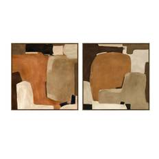 Brun Beige Abstrakt Urban Vægkunst - Sæt af 2 - 100 x 4 x 100 cm