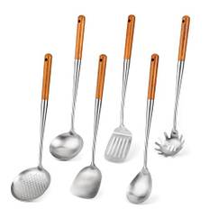 FJNATINH Wokspatel, slev, skumsked, spatel verktygssats, spagettisked och servering stor spoon, 43,2 cm, 6 st wokspade, 304 rostfritt stål