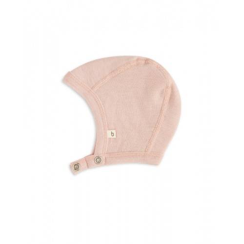 Baby Hjelm Med Trykknapper I 100% Økologisk Merino Uld, Tynd Kvalitet - 1 Lag Stof 74/80 Rose Melange