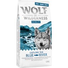&#xD8;konomipakke: 2 x 12 kg Wolf of Wilderness - Explore The Blue River - Mobility Frilandskylling & Laks