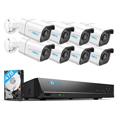 Reolink 4K Überwachungskamera Set, Videoüberwachung mit 8X 8MP PoE IP Kamera und 16CH 4TB HDD NVR, Personenerkennung und Fahrzeugerkennung, IP66, 30M IR Nachtsicht für Aussen, Innen, RLK16-800B8