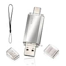 Snabb 32 GB 2.0 2-i-1 USB-minne, OTG 32GB 2 i 1 USB C USB 2.0 Metall, Pen Drive 32 GB USB Flash Drive 32 GB för PC/Smartphones/MacBook Pro (silver)